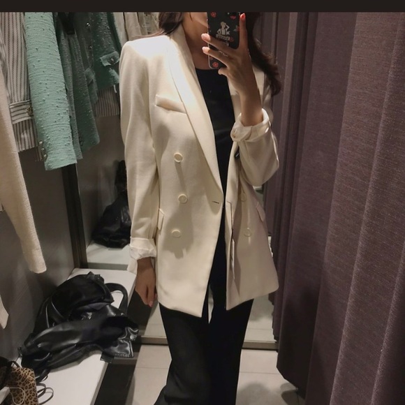 Pre Loved ZARA Double Breasted Blazer Cream SMALL - Picture 7 of 9